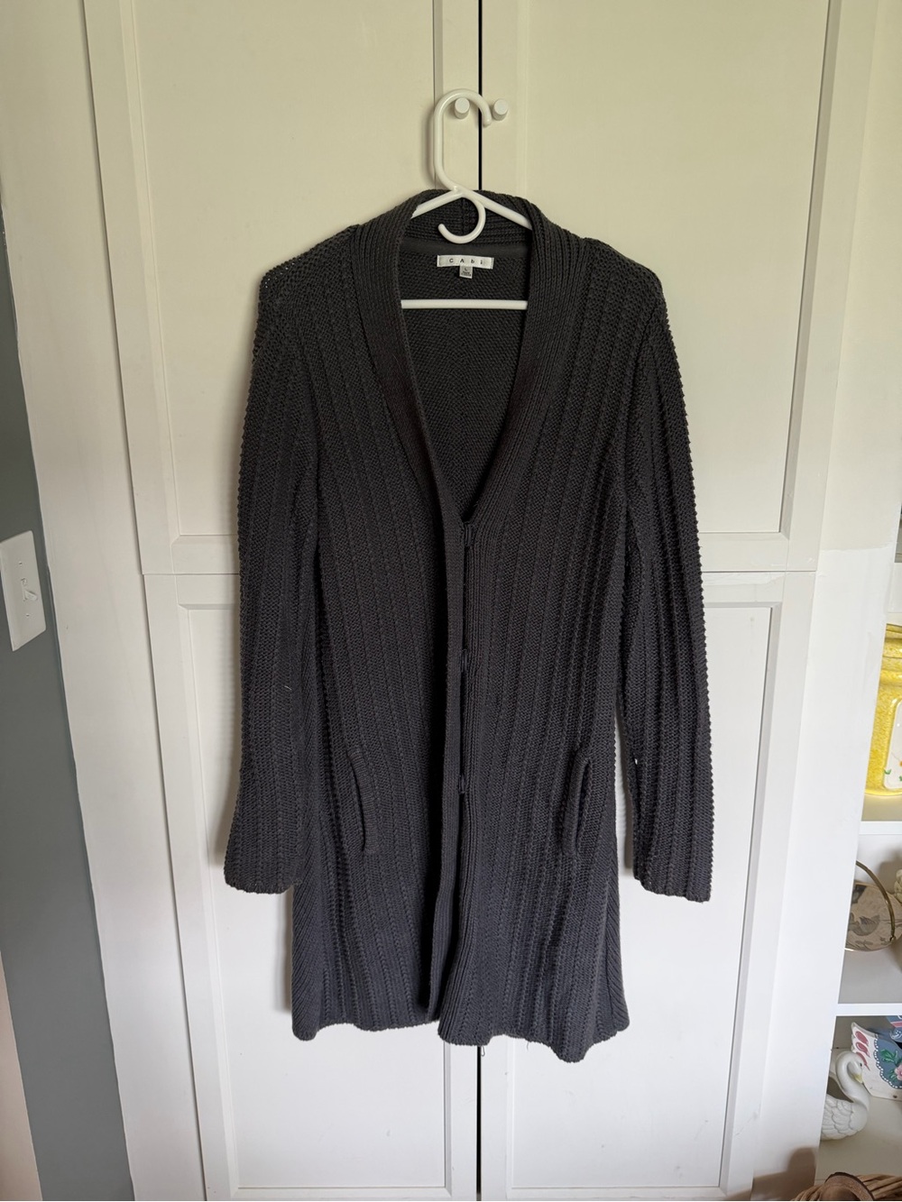 Long Knit Cardigan Sweater - Grey